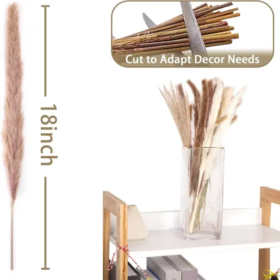 130PCS Dried Pampas Grass, 18" Bouquet Contains White Natural Bunny Tail Grass, Boho Bouquet Decor for Home Table Vase Rustic Farmhouse Decor, Wedding Decorations {3}