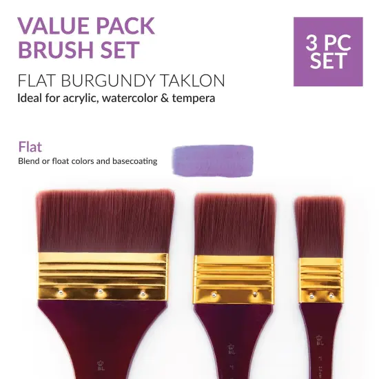 RSET-9353 | 3pc Burgundy Taklon Flat Large Area Brush Set {6}