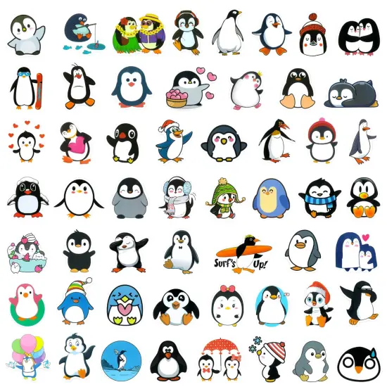 Wrapables Waterproof Vinyl Stickers for Water Bottles, Laptop, Phones, Skateboards, Decals for Teens, 100pcs, Penguin Fun {3}