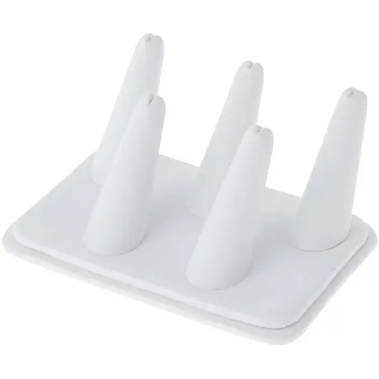 Plymor White Faux Leather Ring Finger Display, Five on Rectangular Base, 5.25" W x 3.625" D x 2.25" H {1}