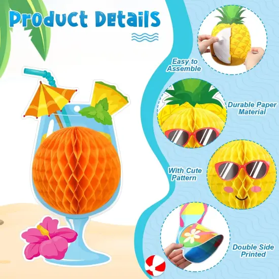 11 Pcs Summer Beach Party Hanging Decorations School's Out for Summer Ceiling Hanging Decor with 3D Honeycomb Ball End of School Year Pool Party Ornaments for Luau Hawaii Grad Beach Vacation {2}