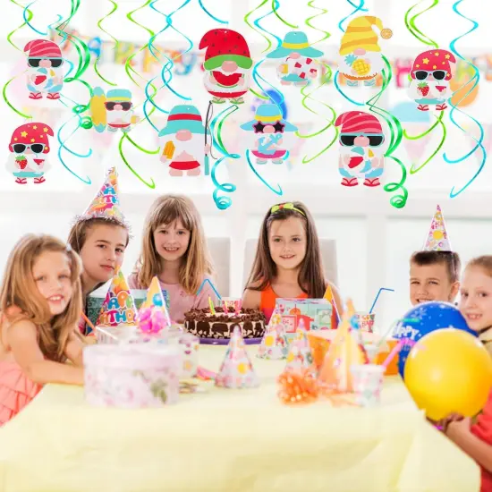 16 Pieces Gnomes Summer Hanging Swirls, Hawaii Birthday Party Hanging Swirl Decorations Beach Gnome Party Supplies Ceiling Gnome Ornaments Hanging Swirl for Beach Gnome Birthday Party Decorations {4}