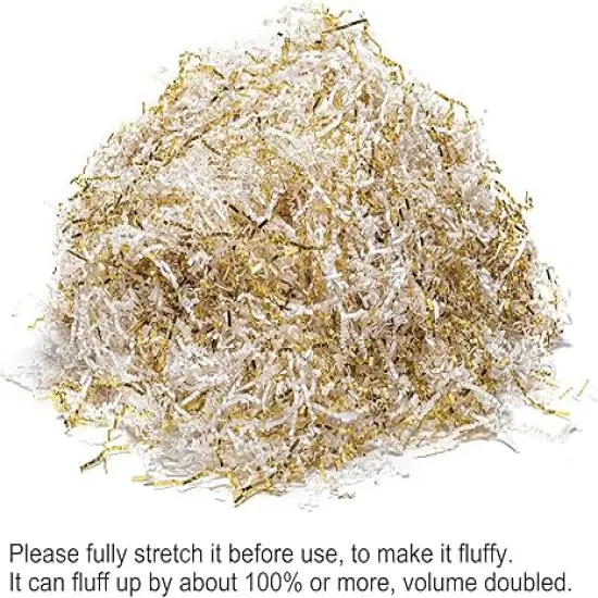 2 LB Crinkle Cut Paper Shred Filler White & Gold Crinkle Shredded Paper for Gift Box - Gift Basket Bag Filler - Grass Cushion Stuffing for Christmas Holiday Packaging Wrapping {3}