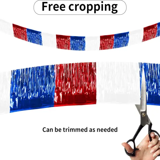 4th of July Decorations 4 Pack Tinsel Foil Fringe Garland Curtains Streamers Hanging Red White Blue Fringe Backdrop Banner for Parade Floats Decorations 4th of July America Patriotic Day Memorial Day {5}