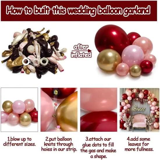 Burgundy Pink Balloon Garland - Double Stuffed Ruby Red Pearl Pink Gold Balloon Arch Kit Wine Red Maroon Metallic Balloons for Birthday Baby Bridal Shower Mother's Day Engagement Wedding Party Decor {3}