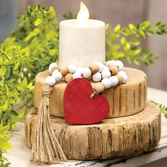 Red Heart Bead Garland with Jute Tassel for Farmhouse Decor {2}