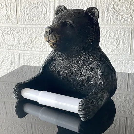 Bear Toilet Tissue Holder &ndash; Black Bear Resin Bathroom Decor, Hardware Included {6}