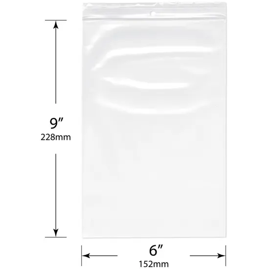 Plymor 6" x 9", 4 Mil with Hang-Hole Heavy Duty Zipper Reclosable Plastic Bags {3}