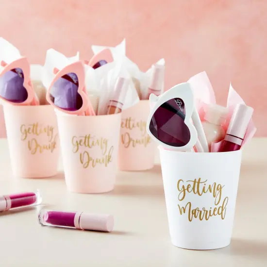 15 Pack Reusable Bachelorette Party Cups, 16 Oz, Plastic Tumblers for Bridal Shower or Getting Married Party, White and Pink {4}