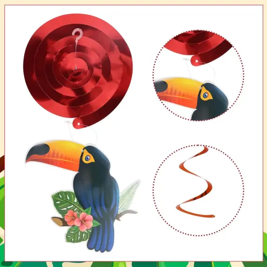 58Pcs Tropical Birds Decorations Tropical Hawaiian Decor Toucan Parrot Party Hanging Swirl Foil Ceiling Decor for Summer Luau Hawaiian Beach Pool Party Tiki Party Birthday Party Supply {2}