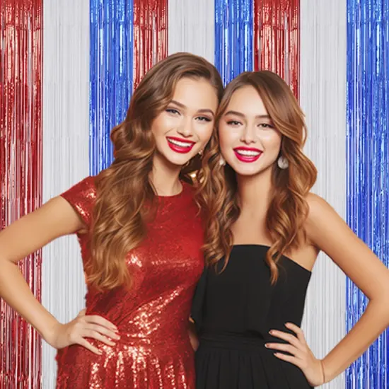 2 Pack Foil Fringe Backdrop - Red&White&Blue Shiny Tinsel Curtains for Party Decoration/Photo Booth Props - 3.3x6.6 FT Metallic Foil Backdrop for Birthday, Wedding, Graduation, Christmas. {5}