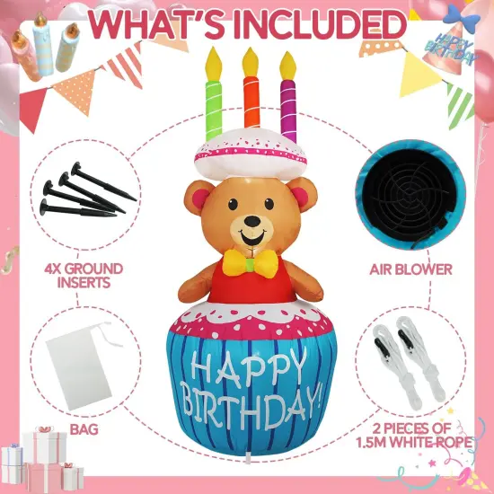 4FT Birthday Cake Birthday Party Outdoor Inflatable Decoration, Outdoor Yard Sign with LED Lights, Birthday Inflatable Decoration for Garden, Yard, Lawn {4}
