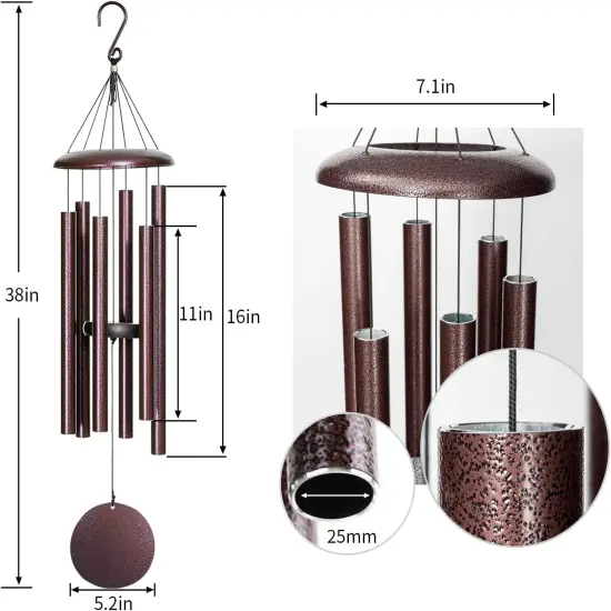 Wind Chimes for Outside Deep Tone, 38'' Large Memorial Wind Chimes Outdoor, Wind Chime Gifts for Mother's Day/Grandma, Sympathy Gifts, Bronze {5}