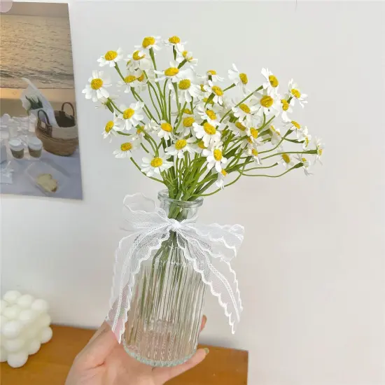 Small White Daisy Flowers Artificial,2 Bouquet/12Pcs 10 Inch Fake Daisies,Spring Wild Flower for Party Decor (Vase Not Inclouded) {1}