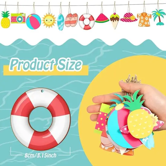 36 Pieces Summer Ornaments for Tree Hawaiian Tree Decorations Summer Wood Hanging Ornaments Hawaiian Beach Wooden Pendant Decorations with String and Holes for Luau Party Supplies {2}