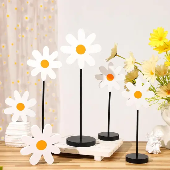 6 Pieces Summer Wooden Daisy Nursery Shelf Decor &ndash; Boho Daisy Standing Tabletop Decor, Rustic Tiered Tray Signs, Daisy Centerpiece for Party, Table Decoration, Farmhouse Home Desk & Nursery Decor {3}