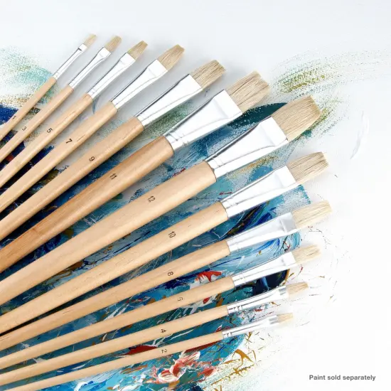 RSET-9601 | 12pc White Bristle Long Handle Flat Brush Set {5}