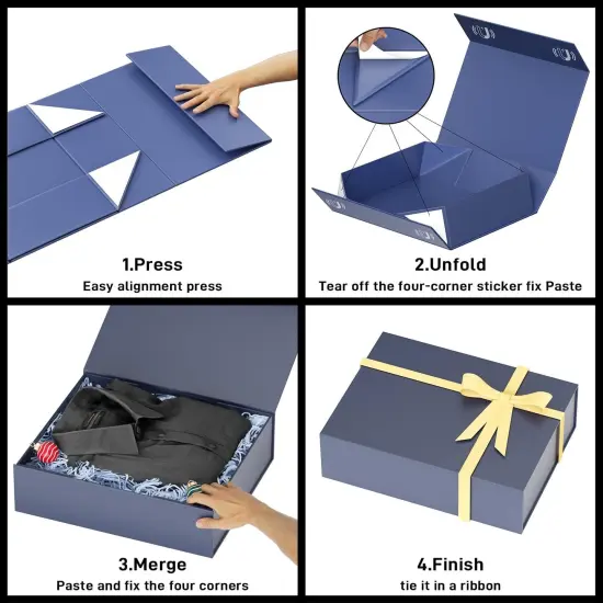 Gift Boxes with Lids, In Gentleman Blue Gift Box for Presents Magnetic Closure for T-Shirts, Gloves, Scarves, Books, Baby Clothes, Robes Clothing Gift Wrap, Contains Card, Ribbon {3}