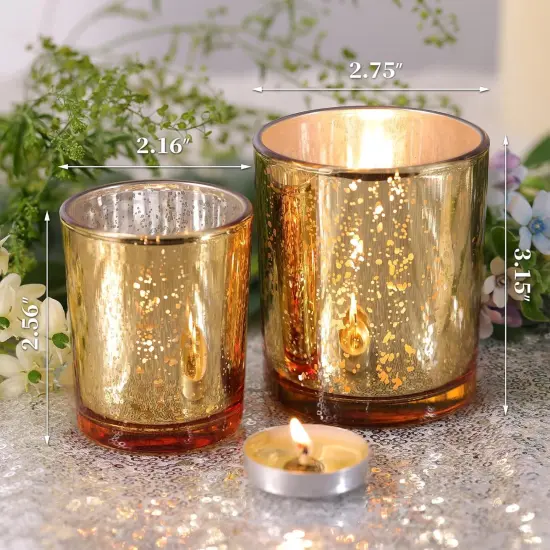 12pcs Gold Mercury Glass Votive Candle Holders &ndash; Large Speckled Tealight Set for Weddings, Parties, Centerpieces & Home D&eacute;cor {2}