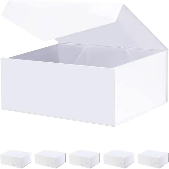 6 Gift Boxes, Large White Magnetic Bridesmaid Proposal Boxes with Lids (Matte White) {1}
