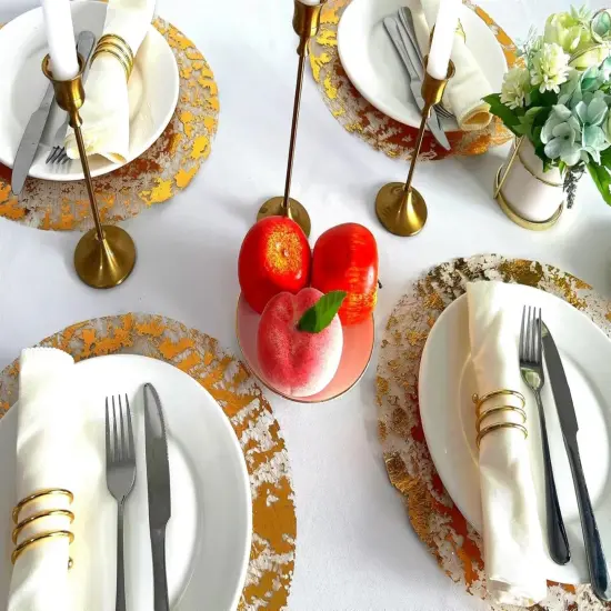 Disposable Gold Placemats Set of 12 Metallic Thin Round 13 Inch Gold Foil Mesh Pressed Fall Table Mates 12 Pack Gold Doilies for Wedding Birthday Party {4}