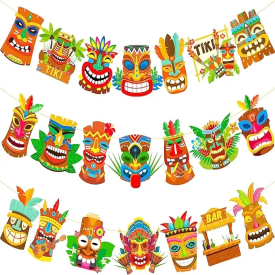 Hawaii Tiki Banner Hawaiian Luau Birthday Party Banners Aloha Garlands Banners Tiki Party Hanging Decorations for Hawaii Summer Theme Baby Shower Supplies {1}
