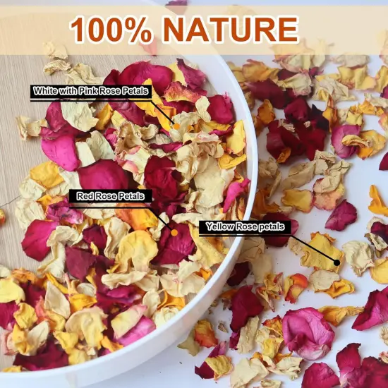 Dried Rose Flower Petals Biodegradable Confetti, 30 Cups Mix Real Natural White Pink Yellow Rose Petals for Wedding Proposal Party Valentine's Day Decor Flower Girls {3}