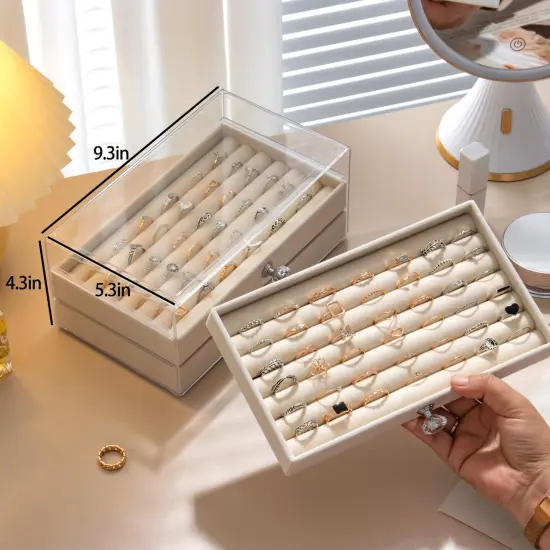 Clear Velvet Jewelry Storage Tray Organizer 3 Drawers {2}