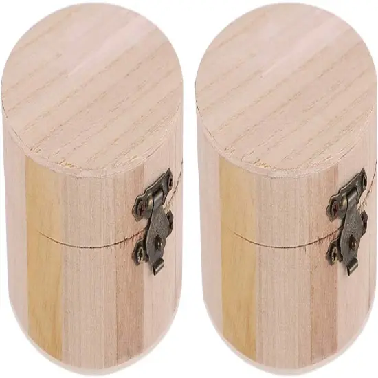 Earring Organizer 2PCS Unfinished Wooden Ring Box DIY Jewelry Organizer Wood Box with Hinged Lid Front Clasp Small Trinket Box Container for Home Shop Round Photo Storage Box {1}