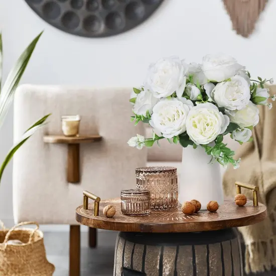 2PCS Faux Peonies in Ceramics Vase Artificial Flowers Bulk Silk Fake Bouquet Floral Arrangements Centerpieces Decor {5}