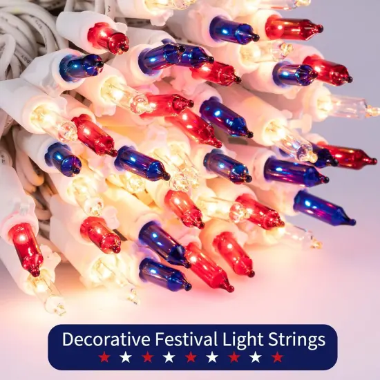 Red White Blue Christmas Lights - 4th of July Decoration Patriotic Mini Lights, 100 Count 25 Feet Waterproof String Light Plug in for Indoor Outdoor Christmas Party Patio Independence Day {3}