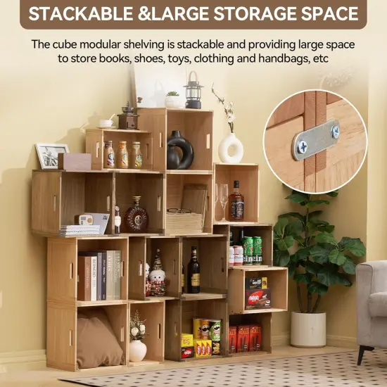 Stackable Wood Storage Cube/Basket/Bins Organizer for Home Books Clothes Toy Modular Open Cubby Storage System - Office Cubical Bookcase Closet Shelves C26-DBR {3}