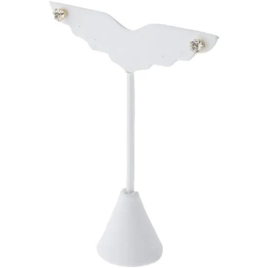 Plymor White Faux Leather Wing Shaped, Three Pair Earring Display Stand, 3" W x 1.25" D x 4.75" H {3}
