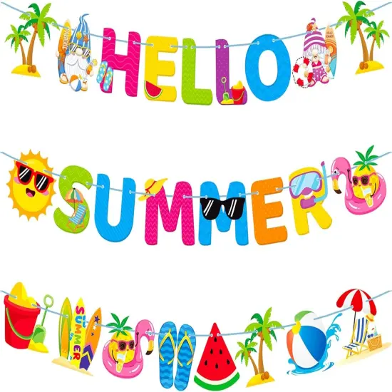 Hello Summer Banner Summer Party Decorations Beach Party Decoration 3Pcs Hello Summer Pool Party Banners {2}