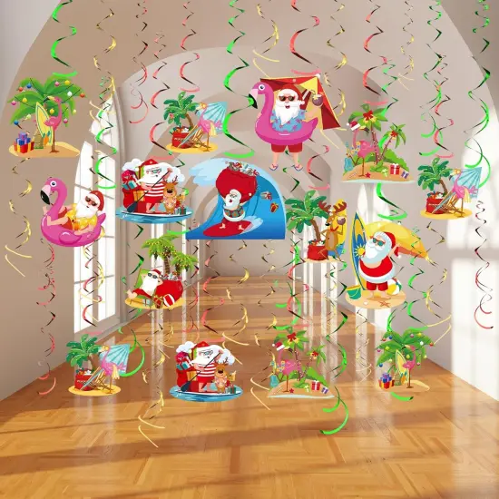 30 Pieces Summer Christmas Hanging Swirls Decor July Summer Hanging Swirl Christmas Ceiling Wall Streamers Decoration Summer Beach Party Supplies Foil Swirl for Xmas Holiday Party Supplies {1}