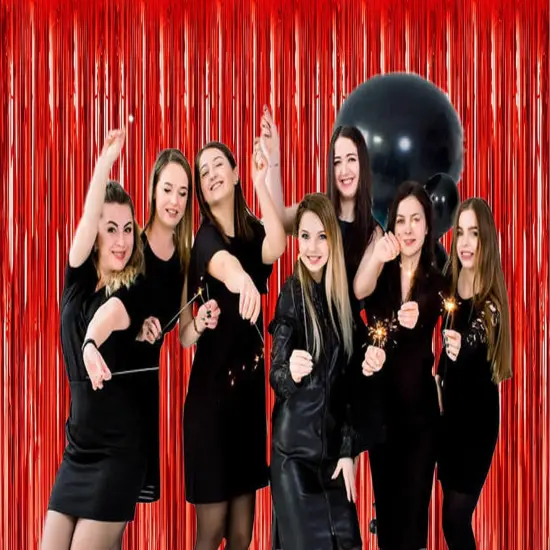 2 Pack 3.2ft x 8.2ft Red Foil Fringe Curtains Party Photo Backdrop Party Streamers for Birthday,Graduation,New Year Eve Decorations Wedding Decor {5}