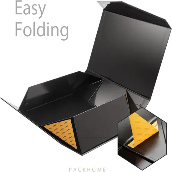 Large Gift Box with Lid, Sturdy Collapsible Gift Box with Magnetic Closure (Glossy Black, Grass Texture) {4}