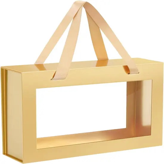 Clear Gift Box with Handle, Bridesmaid Proposal Box, Magnetic Gift Box with Window for Present (Glossy Gold) {1}
