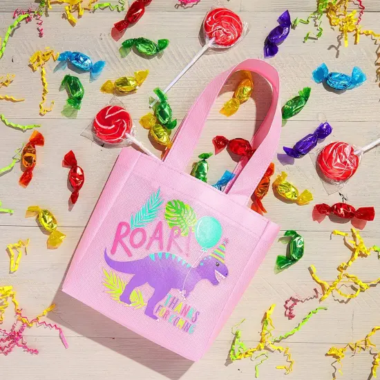 Dinosaur Birthday Party Favor Bags, Small Pink Totes (24 Pack) {3}