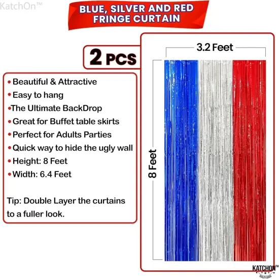 XtraLarge Red White and Blue Streamers - 3.2x8 Feet, Pack of 2 red White and Blue Decorations | Election Party Decorations | Red White and Blue Fringe Curtain, Graduation Decorations 2025 {4}