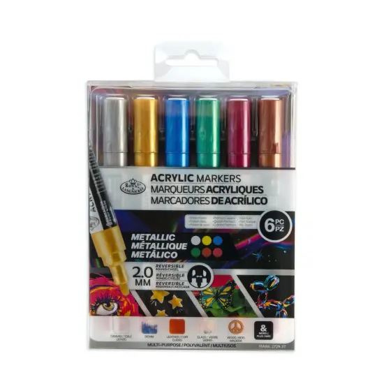 MARK-2729 | 6PC Acrylic 2mm Reversible Tip Metallic Markers {1}