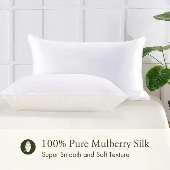 Natural Silk Pillowcase for Hair and Skin with Cotton Underside Standard 20x26 Inch White 1pc 19 Momme {2}