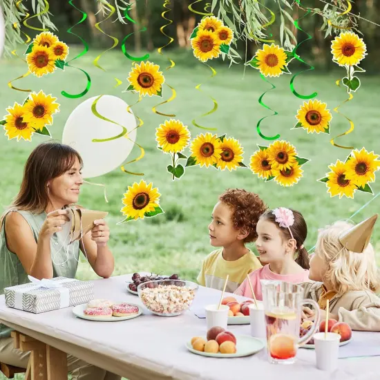 54 Pcs Sunflower Hanging Swirls Decorations Sunflower Party Supplies Sun Flowers Hanging Ceiling Wall Decor for Birthday Party Baby Shower Sunflower Decorations Spring Summer Hanging Swirls {2}