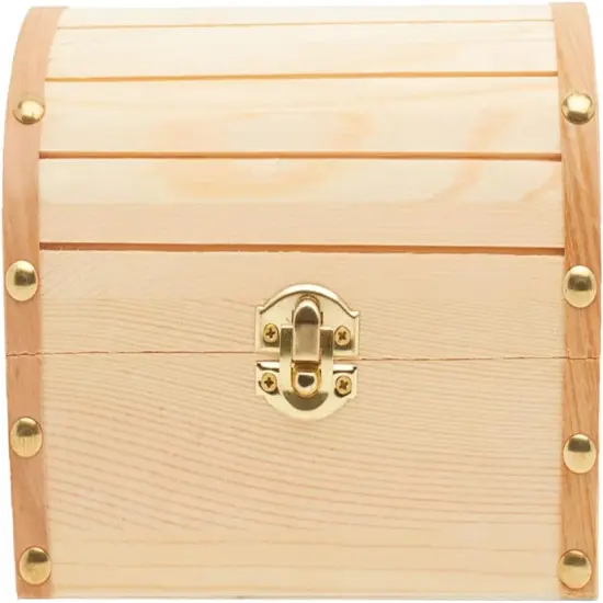 6 inch Wooden Treasure Chest Box, Pack of 2 Wooden Box with Hinged Lid, Wooden Boxes for Crafts/Wedding Treasure Decor {2}