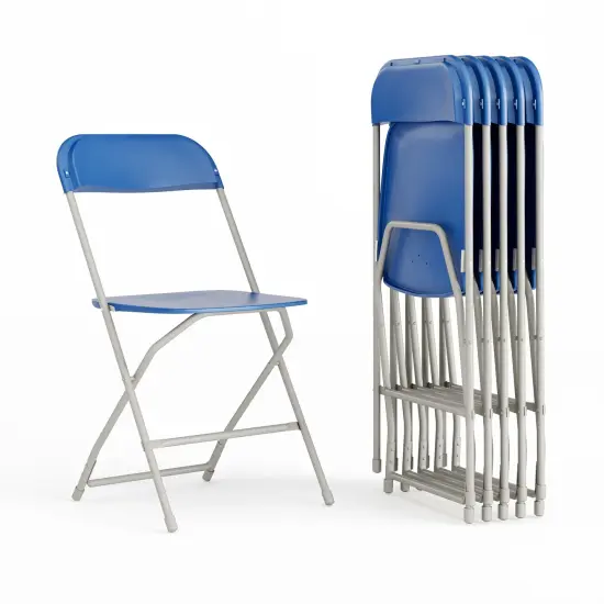 Emma and Oliver Set of 6 Stackable Folding Plastic Chairs - 650 LB Weight Capacity Blue {2}