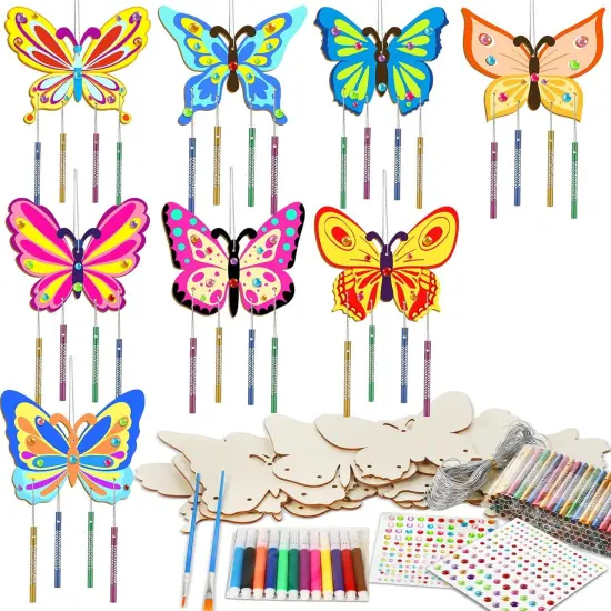 16 Pack Butterfly Wind Chime Kits Butterfly Crafts for Kids Make Your Own Butterfly Wind Chime Wooden DIY Arts and Crafts for Spring {1}