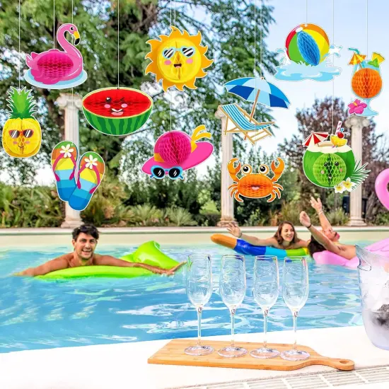11 Pcs Summer Beach Party Hanging Decorations School's Out for Summer Ceiling Hanging Decor with 3D Honeycomb Ball End of School Year Pool Party Ornaments for Luau Hawaii Grad Beach Vacation {5}
