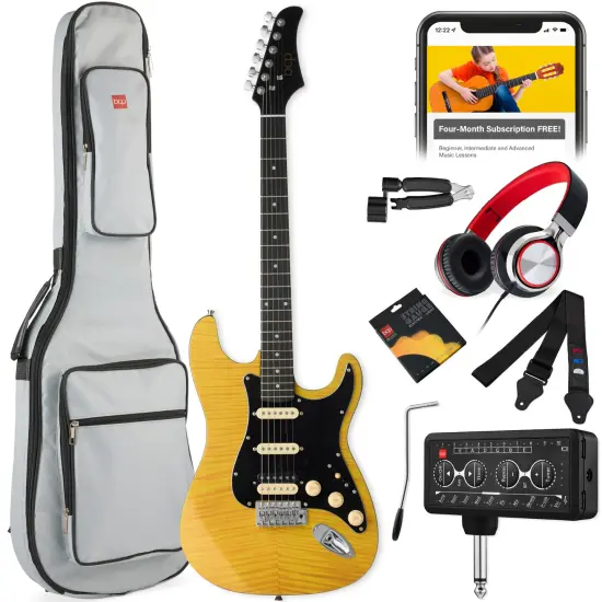 Best Choice Products Beginner Electric Guitar Kit w/ Headphone Amp, Padded Gig-Bag, Headphones Satin Black/White {7}