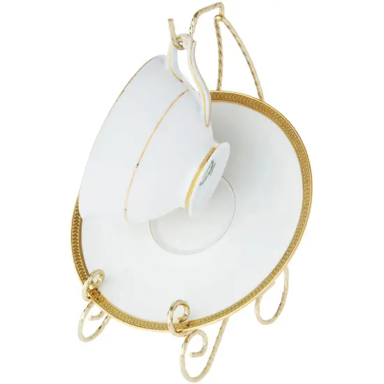 Bard's Scroll Twisted Gold-toned Cup and Saucer Stand, 7" H x 2.5" W x 4.25" D {5}