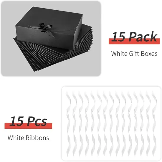15 PCS Black Gift Boxes with Ribbons, Bridesmaid Proposal Boxes with Lids Present Packaging Boxes for Wedding, Birthday, Party and Bride Shower, 10.6 x 7.8 x 3.1 Inches {3}